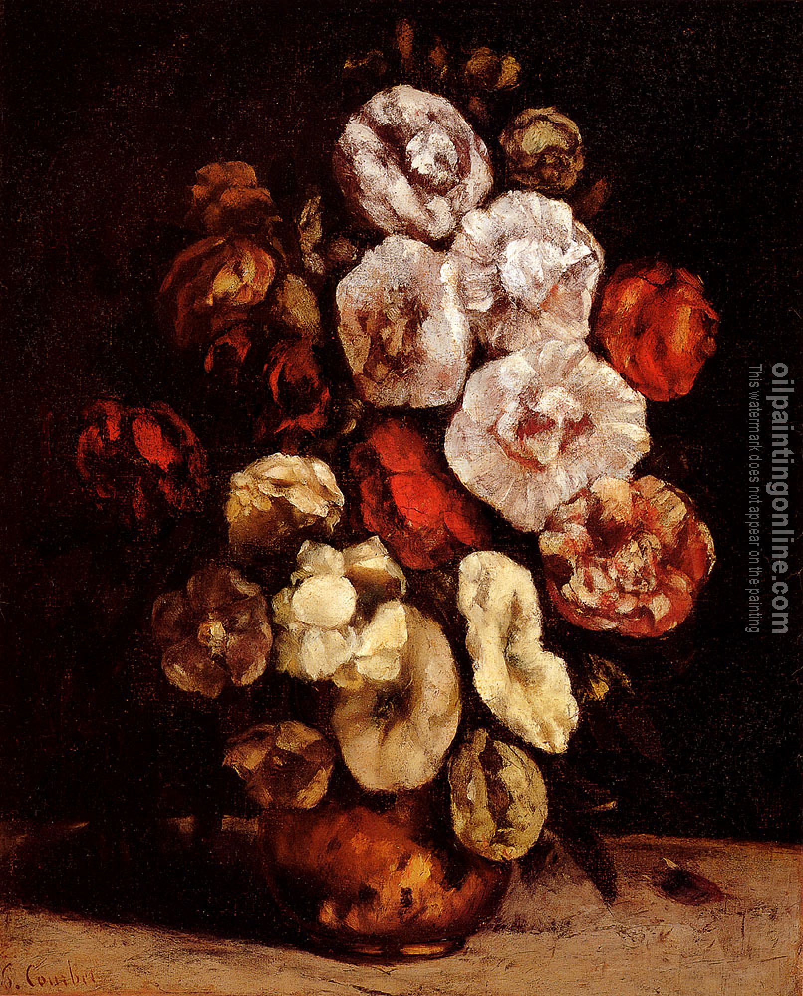 Courbet, Gustave - Hollyhocks In A Copper Bowl